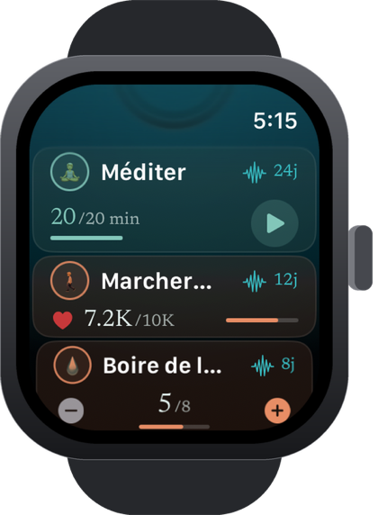 Stasis sur Apple Watch montrant la liste des habitudes du jour